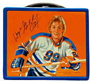 A Wayne Gretzky collectable lunchbox is on display in the Upper Deck Collectors' Corner.