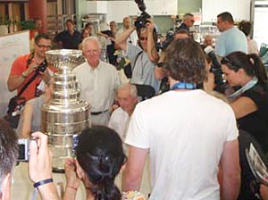 The Stanley Cup poses for photos at the Penticton Regional Hospital.