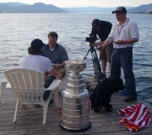 Duncan Keith takes time to do an interview from his home