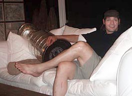 Brent Sopel relaxing at home with the Stanley Cup