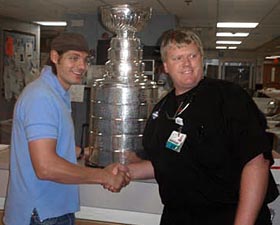 Brent Sopel and the Stanley Cup stop by a local hospital