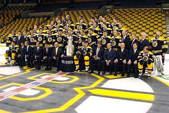 The Boston Bruins getting ready for the official Stanley Cup Champion team photo
