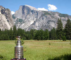 The Stanley Cup taking in the scenery at Yosemite Valley.