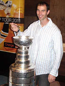 Zdeno Chara enjoying some Slovakian cuisine out of the bowl of the Stanley Cup.