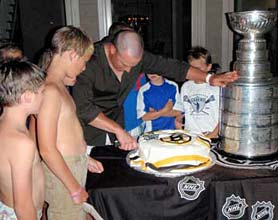 More than 100 guest gathered at Marc Savard’s newly-constructed home to the celebrate the Bruins Stanley Cup win.