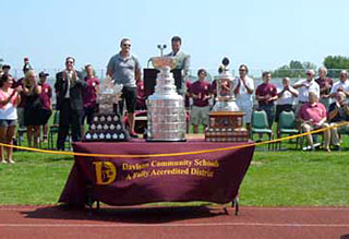 Tim Thomas being honoured at Davison High School in Michigan.