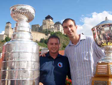 Stanley Cup 'Keeper' Howie Borrow and Zdeno Chara of the Boston Bruins in Slovakia.