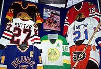 The NHL jerseys of the six Sutter brothers