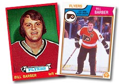 Barber's 1973-74 O-Pee-Chee rookie hockey card and 1983-84 O-Pee-Chee card