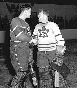 Bill Durnan with Toronto Maple Leaf netminder Turk Broda