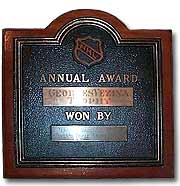 Terry Sawchuk's  1964-65 Vezina Trophy plaque.