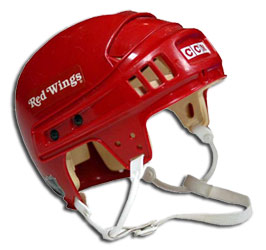 Detroit Red Wings helmet worn by Brett Hull during the 2002-03 NHL regular season and Stanley Cup playoffs.