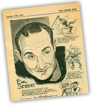Frank Duggan caricature of Earl Seibert appeared in The Sport Fan on January 30, 1943