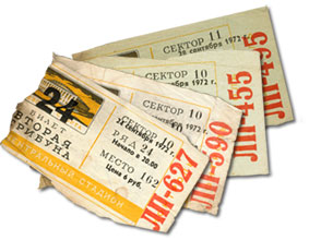 Four ticket stubs from the 1972 Summit Series between Canada and the Soviet Union