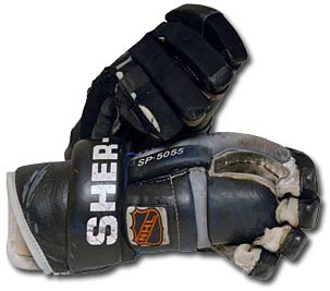 Gloves worn by Luc Robitaille of the Los Angeles Kings during the 1993-94 NHL regular and playoff seasons.