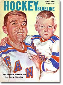 Gump Worsley featured on the 1957 Hockey Blueline cover