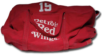 Detroit Red Wings hockey bag used by Steve Yzerman during his final career NHL season in 2005-06.