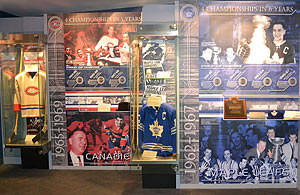 The dynasties of the Toronto Maple Leafs and Montreal Canadiens of the 1960s are honoured in the Via Rail Stanley Cup Dynasties Zone.