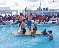 Bickell and the Stanley Cup celebrate Canada Day with some friends at a pool party in Toronto, Ontario.
