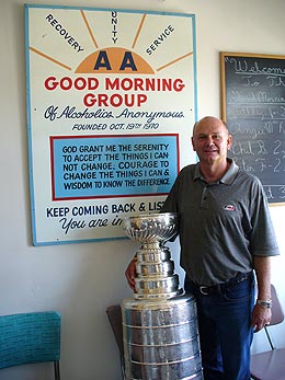 Sheldon Ferguson, Carolina's Director of Amateur Scouting, in Kitchener, Ontario with the Stanley Cup