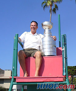 Tim Ryan, President/Chief Executive Officer of Anaheim Arena Management and his wife Michele join friends over breakfast with the Stanley Cup