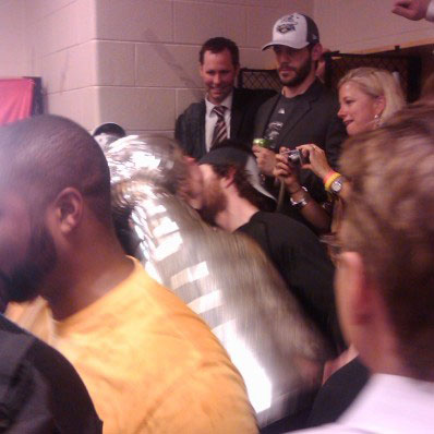 The Chicago Blackhawks drink from the Stanley Cup following their 9 June 2010 Game Six victory.