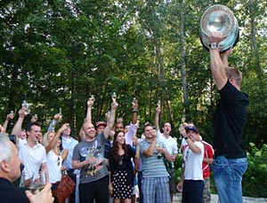 Ben Eager and the Stanley Cup celebrating with family and friends