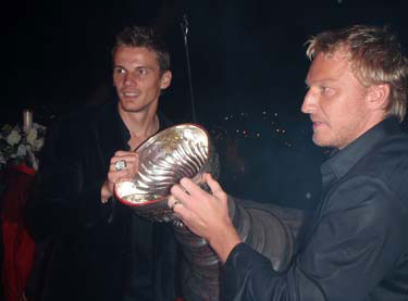 Tomas Kopecky, Marian Hossa and the Stanley Cup attended a party held at the Trencin Castle.