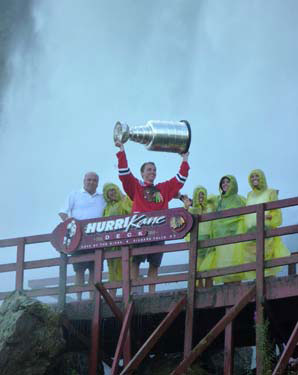 Patrick Kane and family showing off the Stanley Cup atop the 'HurriKane Deck' in Niagara Falls, NY.