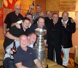 The Stanley Cup was brought to The Steak House in Minneapolis, where the Boston Bruins were holding their scouts dinner and celebration.