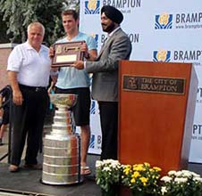Tyler Seguing be presented the key to the City of Brampton.