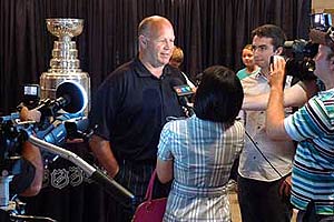 With the Stanley Cup on display, Claude Julien answered questions from the media at Tudor Hall.