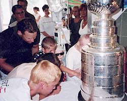 Jiri Bicek brought the Cup to a local hospital in Kosice, Slovakia.