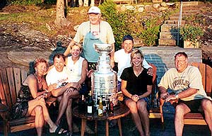 The 'Raiders of the Lost Refreshment' pose with the Stanley Cup after a victorious discovery.