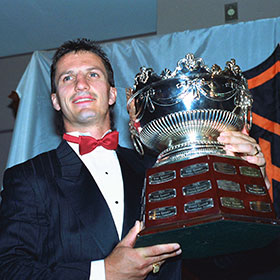 Guy won the Frank J. Selke Trophy three times in his career (Doug MacLellan/HHOF).