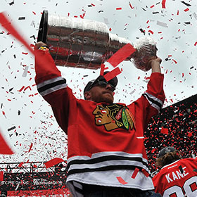 Marian Hossa hoisted the Stanley Cup three times, all with the Chicago Blackhawks (Craig Campbell/HHOF).