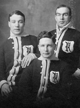 Newsy Lalonde (L), Frank Patrick (M) and Cyclone Taylor (R) of the Renfrew Millionaires.