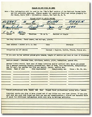 Information provided by Hobey Baker for the 'Who's Who' section of the NHL's Guide book