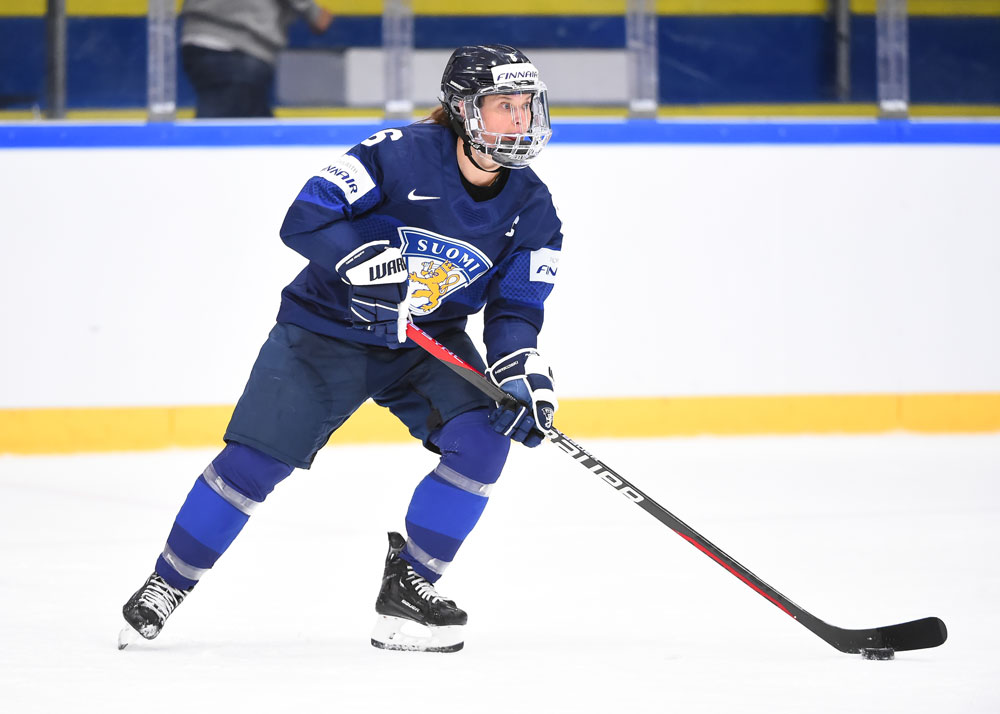 Jenni Hiirikoski of Finland plays in her record 14th IIHF Ice Hockey Women’s World Championship. 